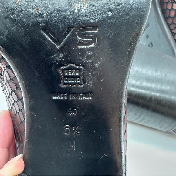 VS Dark Brown Leather Snakeskin Print Square Toe Block Heel Booties - Picture 9 of 10